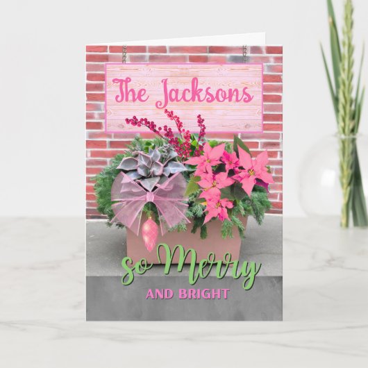 Weihnachten So fröhlich und hell in Rosa und Grün Karte (Vorderseite)