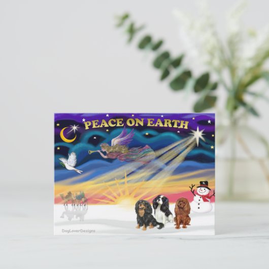 Weihnachten Sonnenaufgang - Cavalier King Charles Postkarte (Stehend Vorderseite)