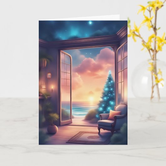 Weihnachten Sonnenuntergang am Meer Karte (Gelbe Blume)