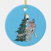 Weihnachten Sorta Beängstigend Sorta Merry Skeleto Keramik Ornament (Vorne)