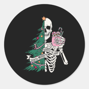 Weihnachten Sorta Merry Sorta Beängstigend Skeleto Runder Aufkleber