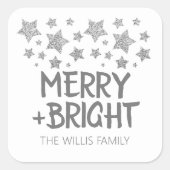 Weihnachten Sparkle Stars fröhlich heller Familien Quadratischer Aufkleber (Vorderseite)
