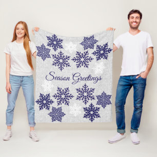 Weihnachten Sparkling Navy Blue Snowflakes Fleecedecke
