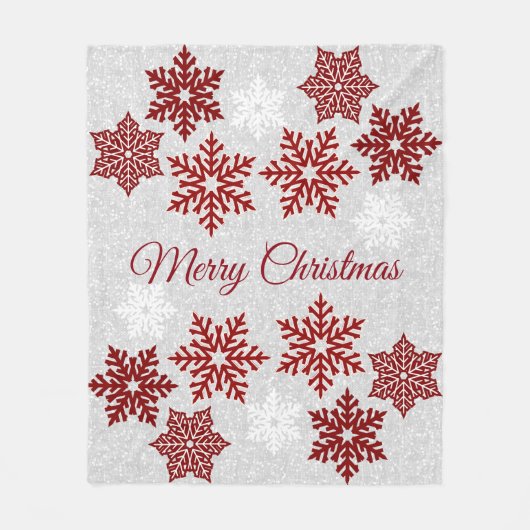 Weihnachten Sparkling Rote Schneeflocken Fleecedecke (Vorderseite)
