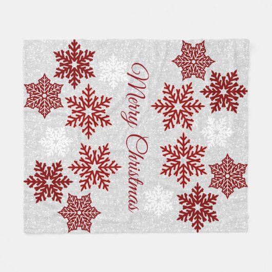 Weihnachten Sparkling Rote Schneeflocken Fleecedecke (Vorderseite (Horizontal))