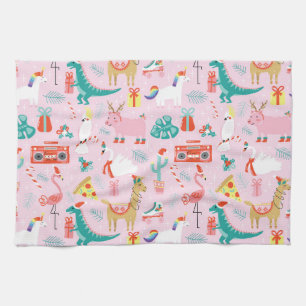 Weihnachten Spaß: Tiernahtloses Muster. Geschirrtuch