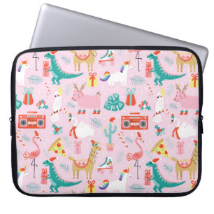 Weihnachten Spaß: Tiernahtloses Muster. Laptopschutzhülle