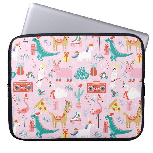 Weihnachten Spaß: Tiernahtloses Muster. Laptopschutzhülle (Vorderseite)