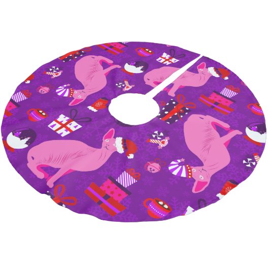 Weihnachten-Sphynx Polyester Weihnachtsbaumdecke (Schrägansicht)