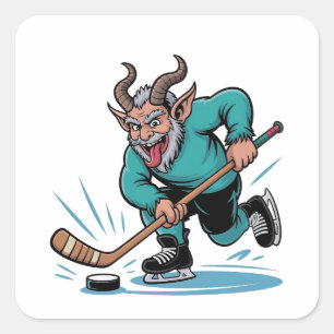 Weihnachten spielt Eishockey Gruseliges Weihnachte Quadratischer Aufkleber