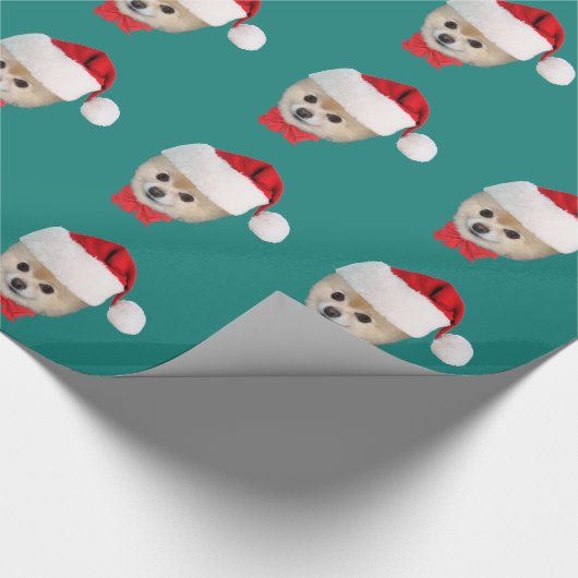 Weihnachten, Spitz-Hund, Weihnachtsmannmütze Geschenkpapier (Ecke)