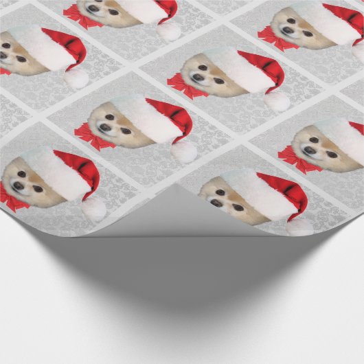 Weihnachten, Spitz-Hund, Weihnachtsmannmütze Geschenkpapier (Ecke)