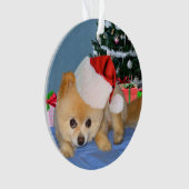 Weihnachten, Spitz-Hund, Weihnachtsmannmütze Ornament (Vorderseite)