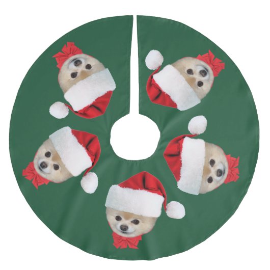 Weihnachten, Spitz-Hund, Weihnachtsmannmütze Polyester Weihnachtsbaumdecke (Vorderseite)