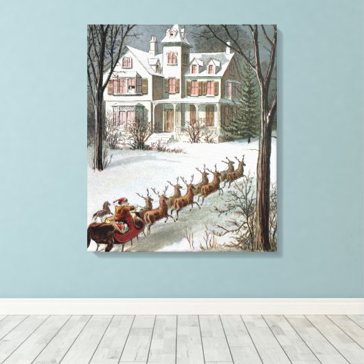 Weihnachten, St. Nikolaus mit Rentier Leinwanddruck (Insitu (Holzboden))