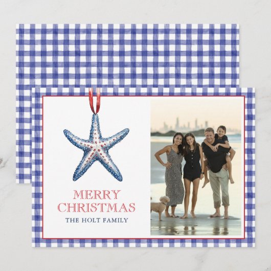 Weihnachten Starfish Ornament Gingham Foto (Vorne/Hinten)