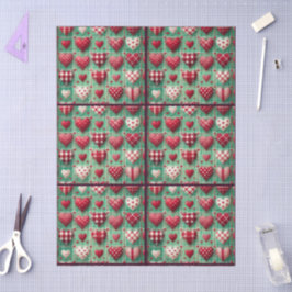 Weihnachten Stich Herz Grün Rot Decoupage Seidenpapier