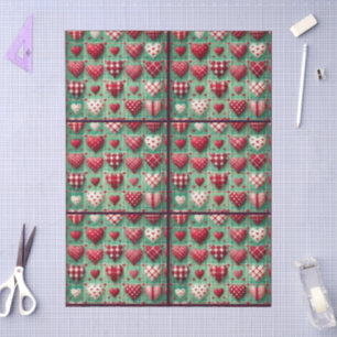 Weihnachten Stich Herz Grün Rot Decoupage Seidenpapier