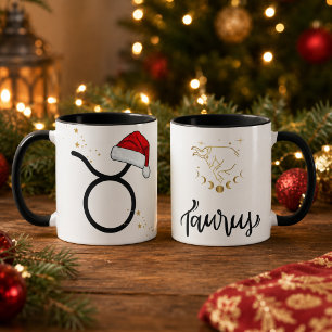 Weihnachten Stier Tierkreiszeichen Santa Hut Tasse