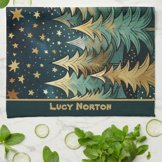 Weihnachten Stille heilige und sternige Nacht Geschirrtuch (Gefaltet)