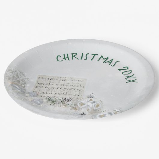 Weihnachten Stille Nacht Musik im Schnee Pappteller (Schrägansicht)