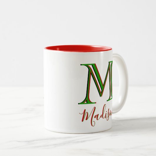 Weihnachten Stilvoller Individuelle Name 3D Monogr Zweifarbige Tasse (VorderseiteRechts)