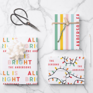Weihnachten strahlend fröhlich und modern grün Url Geschenkpapier Set