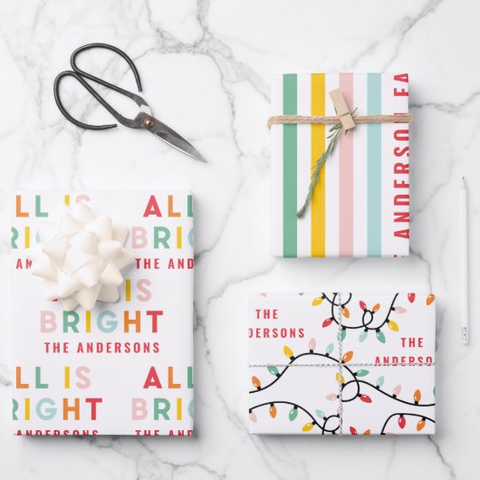 Weihnachten strahlend fröhlich und modern grün Url Geschenkpapier Set (Vorderseite)