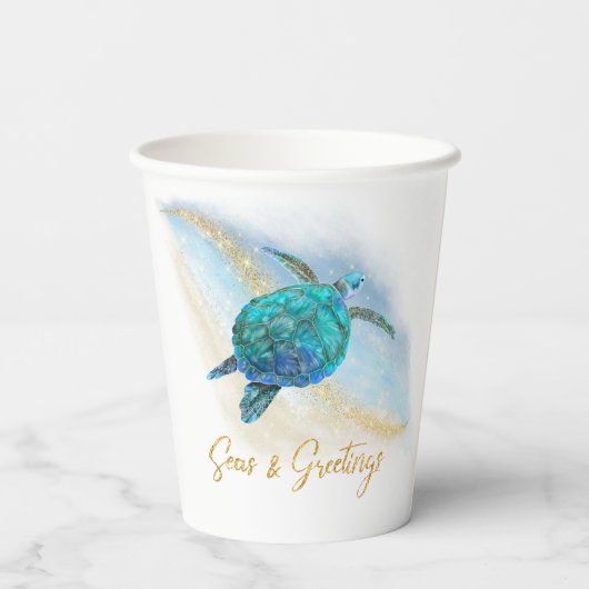 Weihnachten Strand Meer Schildkröten Meer und Grüß Pappbecher (Rückseite)