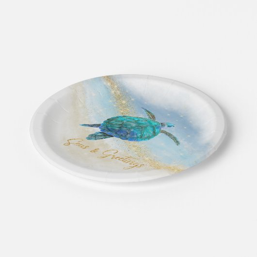 Weihnachten Strand Meer Schildkröten Meer und Grüß Pappteller (Schrägansicht)