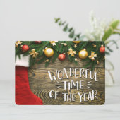 Weihnachten Strumpf & Garland, 2-seitige Fotokarte (Stehend Vorderseite)