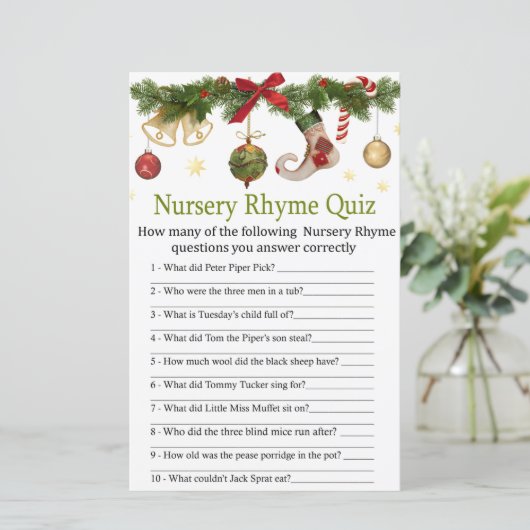 Weihnachten Strumpf Kinderzimmer Rhyme Quiz Kinder (Stehend Vorderseite)