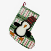 Weihnachten Strumpf, Pinguin Karierte grüne Streif Großer Weihnachtsstrumpf (Vorderansicht (hängend))