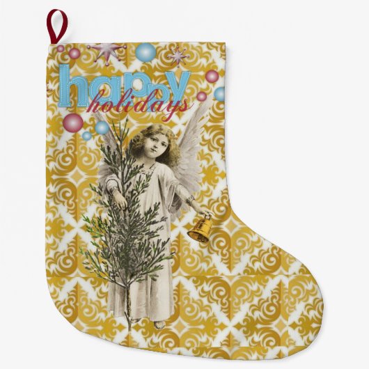 Weihnachten Strumpf, Weihnachten Engel Happy Holid Großer Weihnachtsstrumpf (Vorderseite)