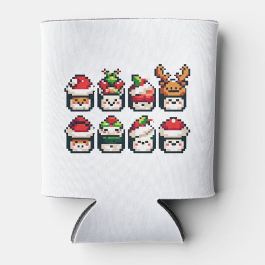Weihnachten Sushi Faces - Niedlicher Pixel Art Hol Dosenkühler (Vorderseite)
