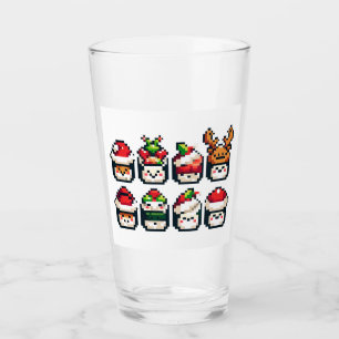 Weihnachten Sushi Faces - Niedlicher Pixel Art Hol Glas