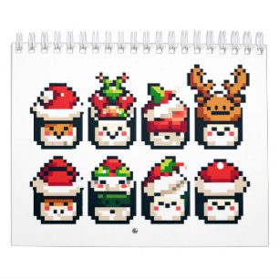Weihnachten Sushi Faces - Niedlicher Pixel Art Hol Kalender