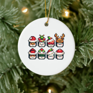 Weihnachten Sushi Faces - Niedlicher Pixel Art Hol Keramik Ornament