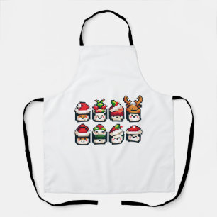 Weihnachten Sushi Faces - Niedlicher Pixel Art Hol Schürze