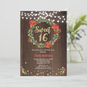 Weihnachten süß 16 Geburtstagskranz rustikal Einladung (Stehend Vorderseite)