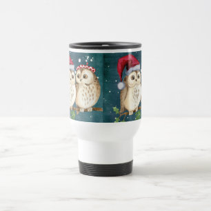 Weihnachten süße Eule Wildtier Weihnachtsmannmütze Reisebecher