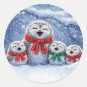 Weihnachten Süße Eulen und Schnee  Runder Aufkleber