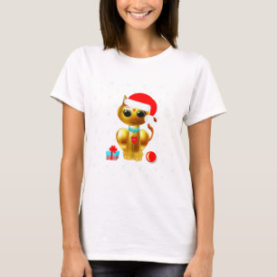 Weihnachten süße goldene Kätzchen-Cartoon T-Shirt