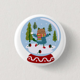 Weihnachten Süße Katze Schneekugel Knopf Button