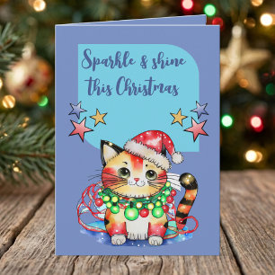 Weihnachten süße Katze Sterne blau