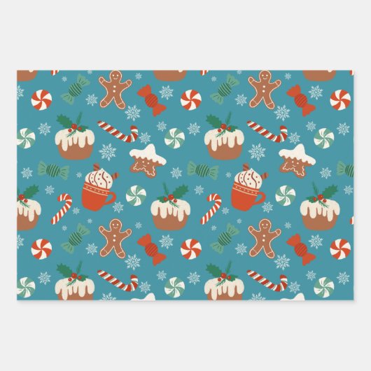 Weihnachten Süße Leckereien Muster Geschenkpapier Set (Vorderseite 3)