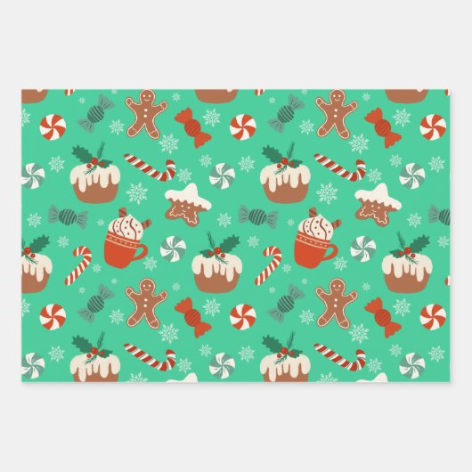 Weihnachten Süße Leckereien Muster Geschenkpapier Set (Vorderseite 2)