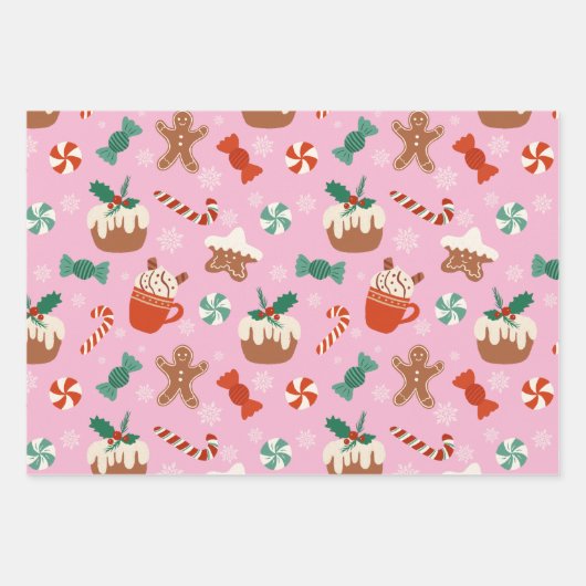 Weihnachten Süße Leckereien Muster Geschenkpapier Set (Vorderseite)