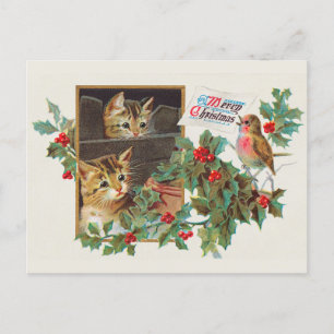 Weihnachten Süße Vintage-Katze Postkarte