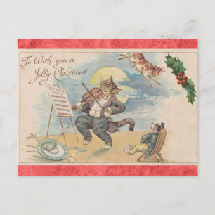 Weihnachten Süße Vintage-Victorianische Katze Tier Postkarte